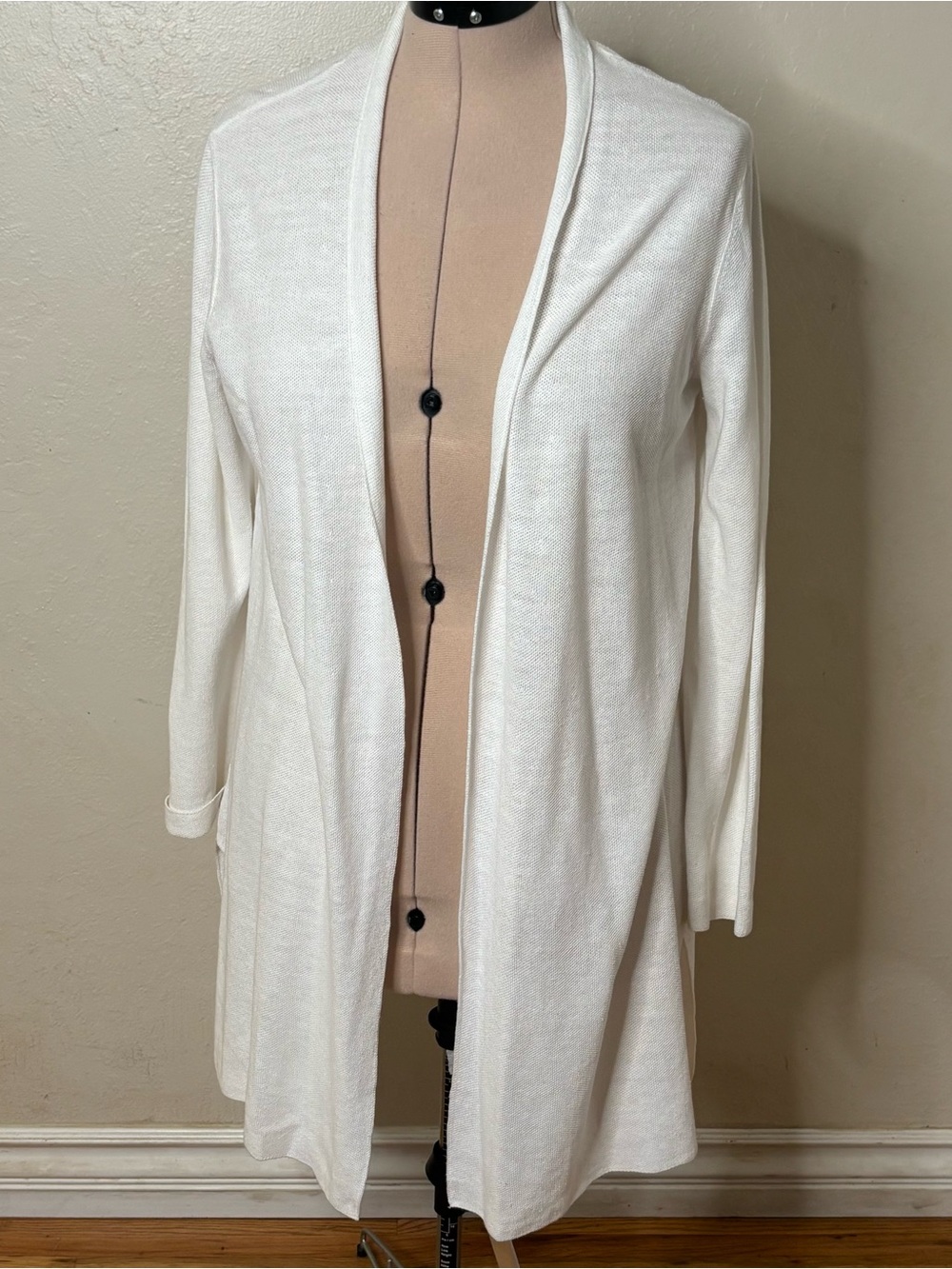 Eileen Fisher Open-Front Cream Lightweight Cardigan